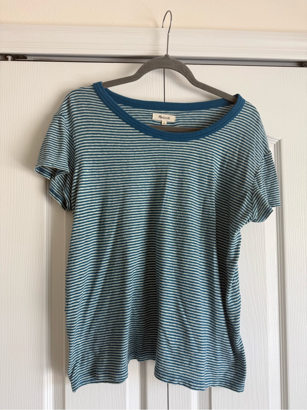 Madewell Teal and White Striped Short-Sleeve Tee